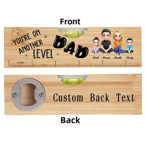 Regalo personalizado para el Día del Padre o cumpleaños: Regla de nivel de <span class=keywords><strong>madera</strong></span> con abridor de botellas y <span class=keywords><strong>medidor</strong></span> de altura para niños, con nombre. - Product Image 1