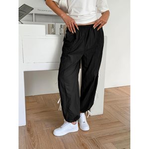 Fisoew Pantalon de survêtement ample pour femme, taille élastique, avec nœud papillon, style Y2K, noir - Product Image 2
