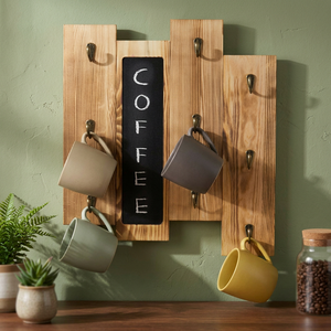 Wood Wall-Mounted Coffee Mug <b>Rack</b> with Chalkboard Feature Rustic <b>Kitchen</b> Storage Holder for Tableware - Product Image 4
