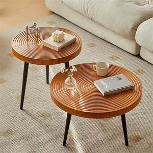 Ensemble de tables basses rondes en bois massif nordique, mobilier de salon au design minimaliste pour petit appartement, usage domestique - Product Image 5