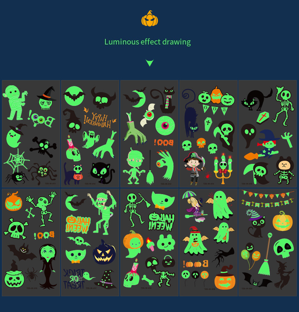 Cartoon Halloween Glow in the Dark Party Face Stickers, High-end and Fluorescent, Temporary Party Face Stickers Wholesale