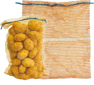 Bolsa tejida de PP amarilla Bolsa de malla de embalaje de leña con cordón para frutas y verduras