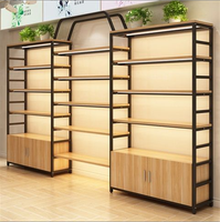 Étagères de supermarché modernes en bois et métal double face, gondoles, présentoirs empilables pour épicerie, structure démontable, capacité de 100 kg