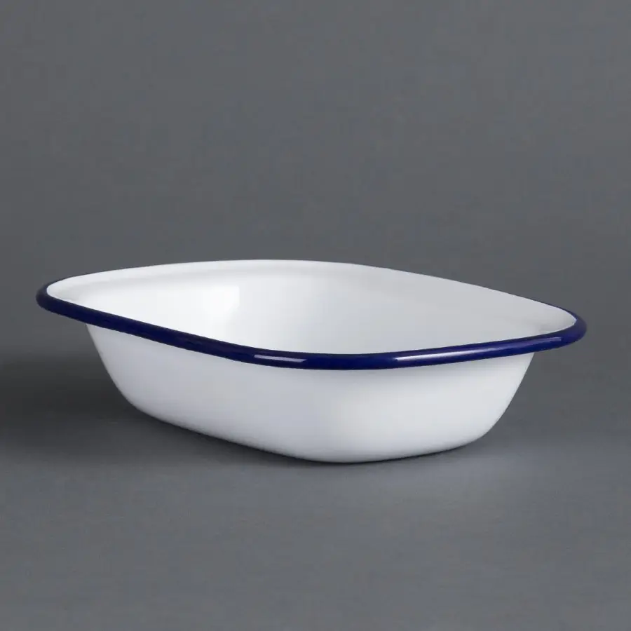 Plateau d'émail carré, assiette à pie avec bord bleu, impression personnalisée, couleur blanche en émail