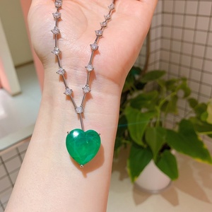 High Quality Heart Cut 10*10mm Emerald Green Zircon Gold Plated Elegant Matching <b>Set</b> Eco-friendly Copper Women's Jewellery <b>Set</b> - Product Image 2