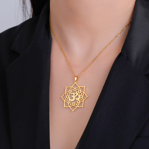 Lotus <strong>OM</strong> Yoga Chakra Symbol <strong>Pendant</strong> Necklace Women Stainless Steel Buddhism Hindu Amulet Chain Necklace Jewelry Gift - Product Image 2