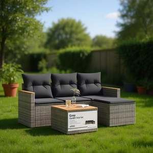 Ensemble de canapés de jardin gris 3 places en rotin, mobilier d'extérieur au design contemporain - Product Image 2