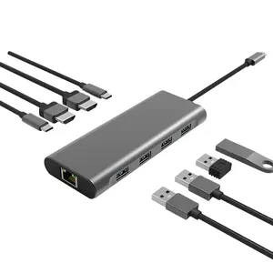 批发铝合金USB C 4K 60hz转换器以太网可逆9合1 USB C型集线器适配器，适用于Macbook Pro