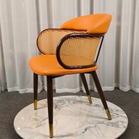 Chaise de salle à manger nordique moderne en corde tressée, finition noyer, pieds en bois, assise en cuir orange rembourrée, mobilier de maison et de bureau, prix direct de gros