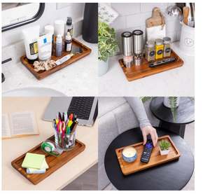 Organizador de madera de acacia personalizado, bandeja de tocador de baño artesanal para cosméticos, joyería, llave de vela de Perfume, encimera de cocina, lavabo de inodoro - Product Image 5