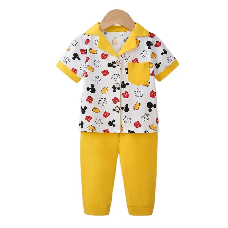 Kids Baby Pajamas Ready To Ship Girls Cartoon Casual Quantity Oem Cotton Clothes Set Short Sleeves Long Pants