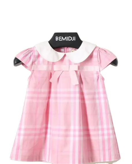 Collar In Cotton Checked Jersey Baby Toddler Girls Dresses For 8-9 Month 6 Years