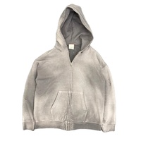 Veste zippée vintage brodée en coton Pima biologique 100 % peigné de haute qualité, avec logo personnalisé du fabricant, effet vieilli et délavé à la monkey wash