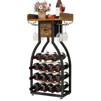 Casier à vin sur pied, rangement pour 15 bouteilles avec porte-verres, mini-bar avec tiroir de rangement