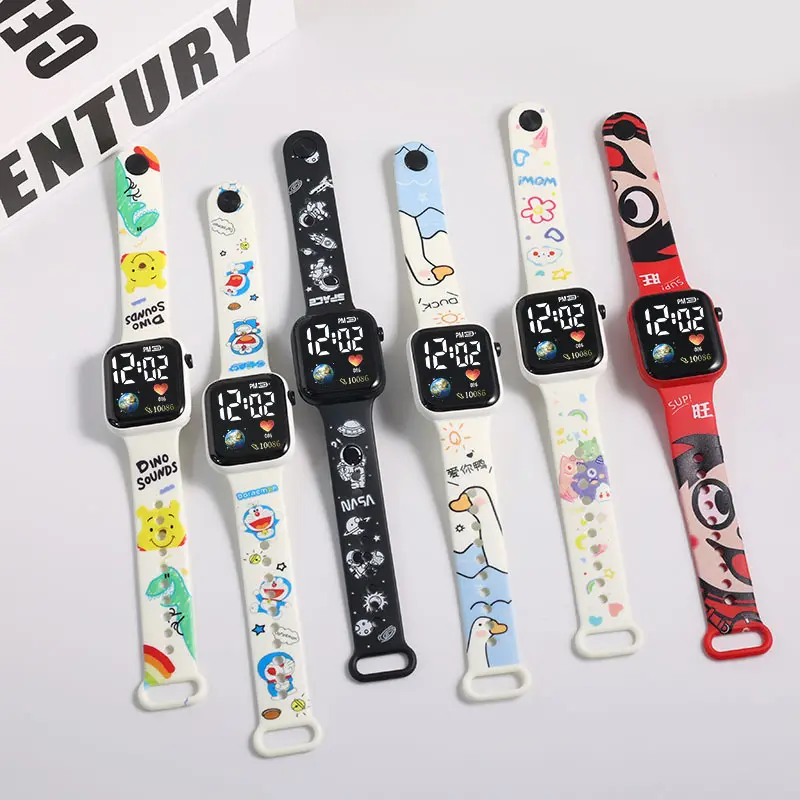 Offre Spéciale bon marché en gros populaire bande dessinée impression TPU bracelet LED montre-bracelet cadeau pour adolescent et adultes montre numérique