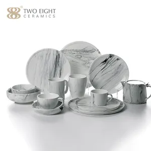 Modern style Catering Marbling porcelain plate salad simple bowl set ceramic coffee cup dinnerware sets