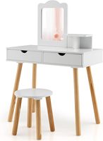 Table de toilette et tabouret pour enfants, ensemble de coiffeuse en bois pour enfants avec miroir amovible, bureau de maquillage princesse pour filles