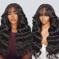 Produits Phares 2024 Perruque Lace Frontale Onde Corporelle 3D Moelleuse avec Frange et Dégradés, Prête à Porter Sans Colle, Cheveux Humains