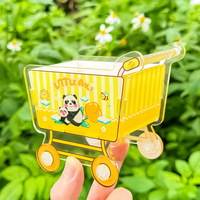 Boîte de rangement pour stylos en acrylique personnalisée en gros, motif de dessin animé, durable, boîte de rangement pour stylos gel, forme de chariot de courses, poussoir-tiroir