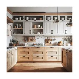 White Shaker Hot Sale Solid Wood Ready To Assemble Complete Kitchen Design Cabinet Sets