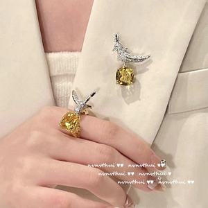 Vintage kadın 18K altın kaplama kanarya zirkon kuş yüzük için doğal taş ile yıldönümü hediyesi - Product Image 1