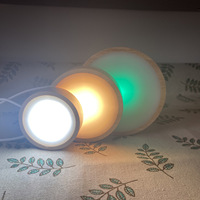 Support de lumière LED rond alimenté par USB Plaque de base en bois Ornement de bureau pour boule de cristal Bijoux Vase en verre Acrylique-Veilleuses