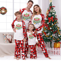 Pyjamas de Noël personnalisés en polyester 100% écologique à manches longues, motif écossais blanc et rouge, ensemble assorti pour la famille, logo personnalisé