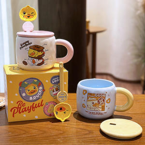 Taza de Cerámica Zuo Mu con Tapa y Cuchara, Diseño de Pato Amarillo, para Café, Té, Regalo, Pintada a Mano, Reutilizable, para el Hogar, Oficina, Desayuno - Product Image 2