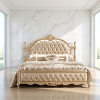 Cadre de lit en cuir royal de luxe, style européen français antique, meubles de chambre à coucher, cadre blanc