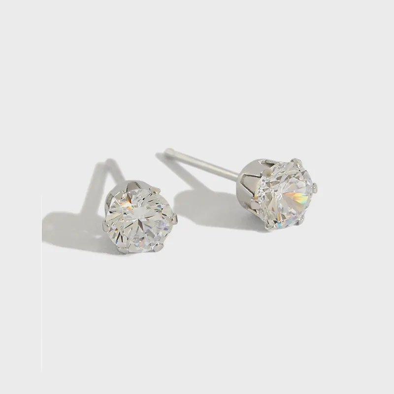 S925 sterling silver temperament wild INS very simple 4A CZ diamond earrings solitaire studs in different size