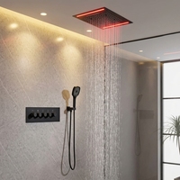 Ensemble de douche mural encastré contemporain poli à LED, mitigeur de salle de bain en laiton céramique à poignée unique, luxe, pluie et massage