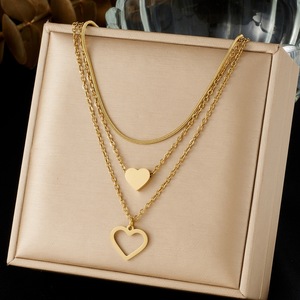 Heart Shaped Layered Clavicle Chain Gold Plated Stainless Steel Daily Wear Gift Necklace - Product Image 1