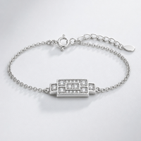 Bracelet à breloques en argent sterling 925 rhodié, plaque rectangulaire étagée, multiples pierres de zircon, bijoux de luxe pour femme, cadeau de fête