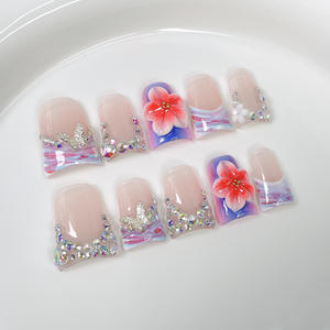 Uñas Francesas Europeas y Americanas con Diseño de Pico de Pato, Flores Talladas en 3D, <span class=keywords><strong>Manicura</strong></span> Brillante y Transparente, Fresca y Delicada - Product Image 2