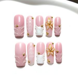 Faux ongles à presser de haute qualité faits à la main, motif cercueil, avec dessin 3D ligne française, pour manucure de fête et de banquet, vente en gros - Product Image 1