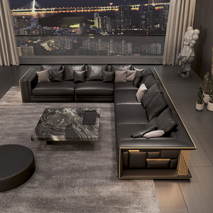 Sofá Esquinero Modular Moderno Visionnaire Babylon de Cuero Genuino con Patas de Acero Inoxidable Negro y Relleno de Esponja para Sala de Estar, Garantía de 5 Años - Product Image 4