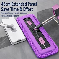 Serpillère plate en chenille mains libres avec manche télescopique en acier inoxydable de 46 cm, design auto-essoreur pour nettoyage rapide des sols en bois dur, carrelage et marbre