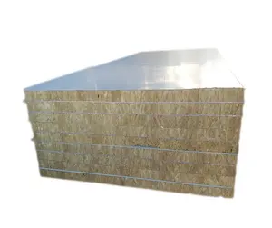 Paneles sándwich de lana de roca para techo de pared de 50mm, estructura de acero fabricada ligera económica grande, Panel para techo de almacén