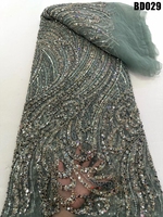 Tissu en dentelle brodée de perles et de sequins noirs faits à la main, de luxe, prix de gros, pour robe Abaya de mariage arabe, Dubaï