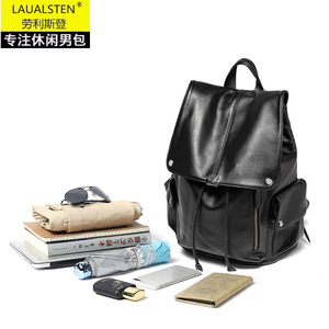 Laualsten Men's <b>Backpack</b> Genuine Leather 20-35L Waterproof Leisure Travel Bag - Product Image 4