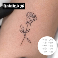Autocollant de tatouage semi-permanent à l'encre de Jaga, motif rose minimaliste noir, pour avant-bras, effet art corporel, petit, imperméable, longue durée (2 semaines)