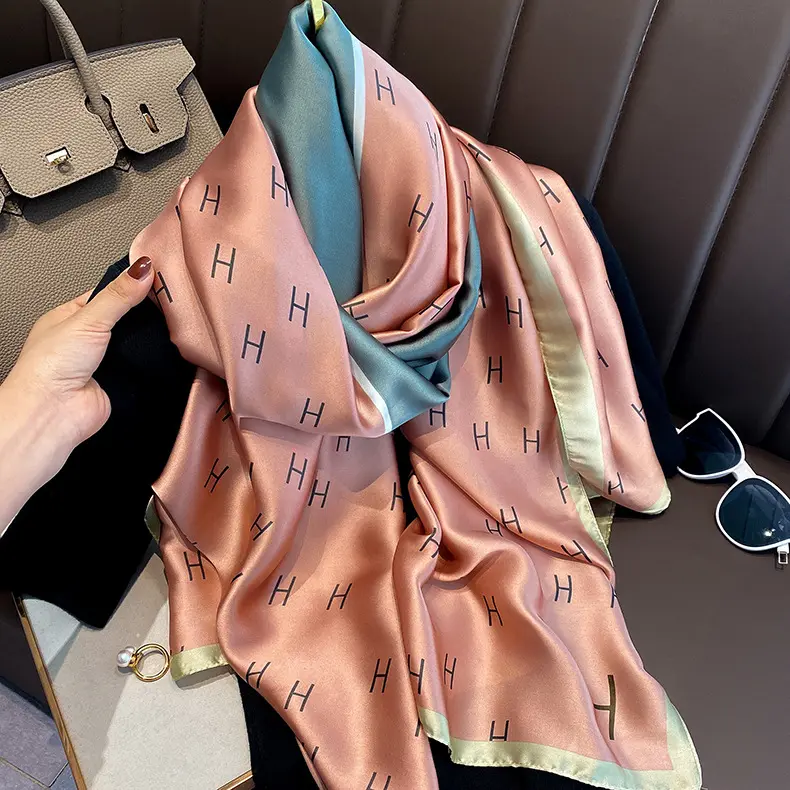 Оптовая продажа от производителя, дизайнерские шелковые шарфы, палантины, женские шелковые шифоновые хиджабы, Роскошный дизайнерский брендовый шелковый шарф с принтом