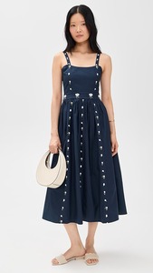 Robe maxi à manches courtes brodée 100% coton tissé Taille naturelle Robe à nouer Robe tendance - Product Image 2