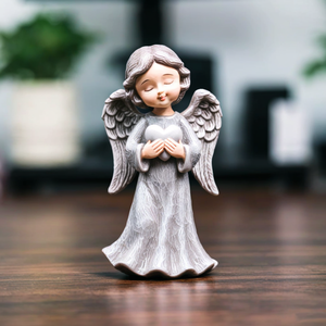 Estatua de Ángel resina personalizada estatuilla de niña Ángel blanco puro con luces Led solares en forma de corazón decoración del hogar - Product Image 5