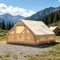 Tente gonflable kaki de 12 mètres carrés avec deux portes en maille, plusieurs fenêtres latérales, pour 4 à 6 personnes, idéale pour les voyages de camping en famille ou en groupe