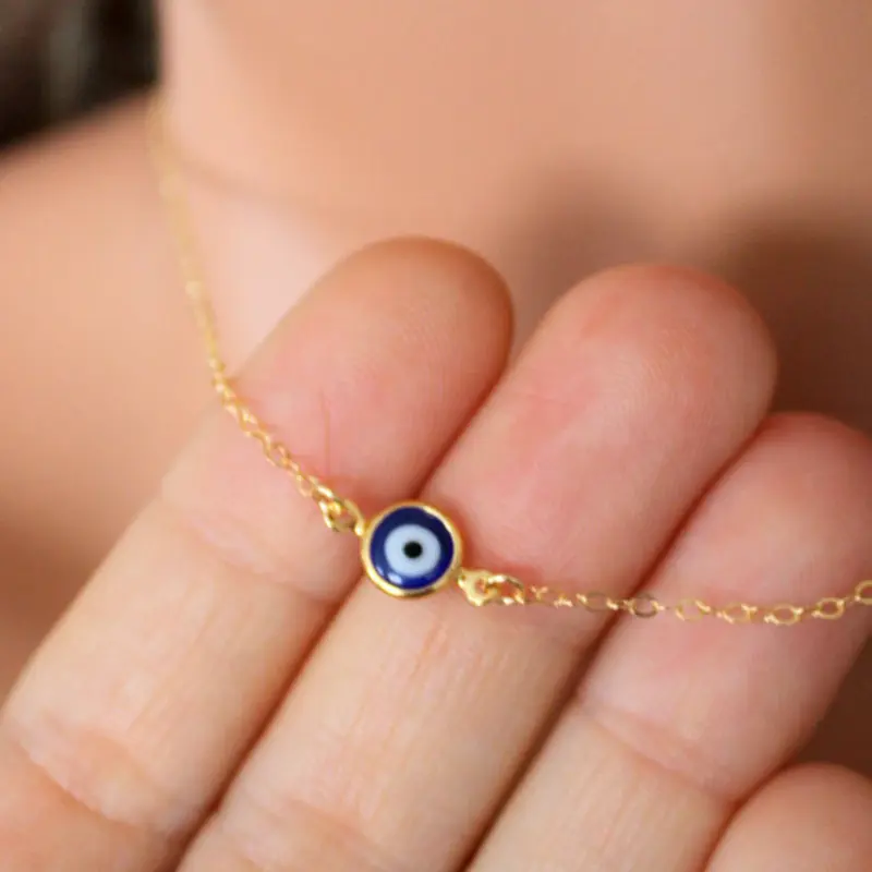 Kaca Biru Kecil Kalung Mata Turki untuk Wanita Pria Beruntung Perlindungan Perhiasan