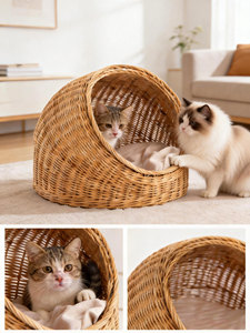 Cama <span class=keywords><strong>de</strong></span> Lujo Moderna <span class=keywords><strong>de</strong></span> Mimbre para Gatos, Casa <span class=keywords><strong>de</strong></span> Ratán para Mascotas, Cesta Acogedora para Dormir con Cojín, Muebles Hechos a Mano para Mascotas - Product Image 6