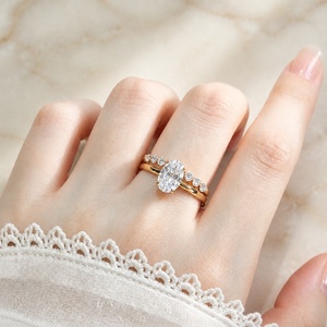 Xinfly Solid 18K Gold 1ct Lab Grown Diamond Oval Solitaire Engagement <b>Ring</b> <b>Stacking</b> <b>Rings</b> Bridal Set Diamond Band for Women - Product Image 2