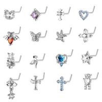 Anneaux de nez tendance plaqués or 18 carats, bijoux de piercing de nez en forme de L, anneaux de nez en acier inoxydable pour femmes