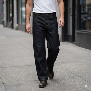 กางเกงยีนส์เดนิมคุณภาพสูงเอวสูงทรงหลวมสำหรับผู้ชาย กางเกงยีนส์ทรงตรงลำลองสำหรับผู้ชาย - Product Image 1